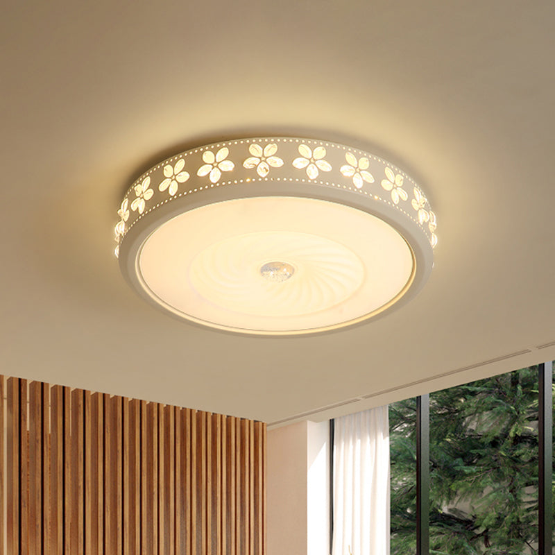 Plafonnier LED minimaliste en fer avec bordure fleurie - Montage encastré en cercle blanc, pour salon (16,5"/24,5" de diamètre)