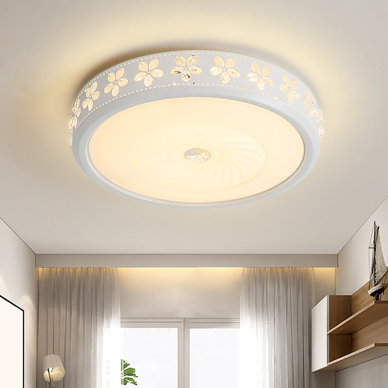 Plafonnier LED minimaliste en fer avec bordure fleurie - Montage encastré en cercle blanc, pour salon (16,5"/24,5" de diamètre)