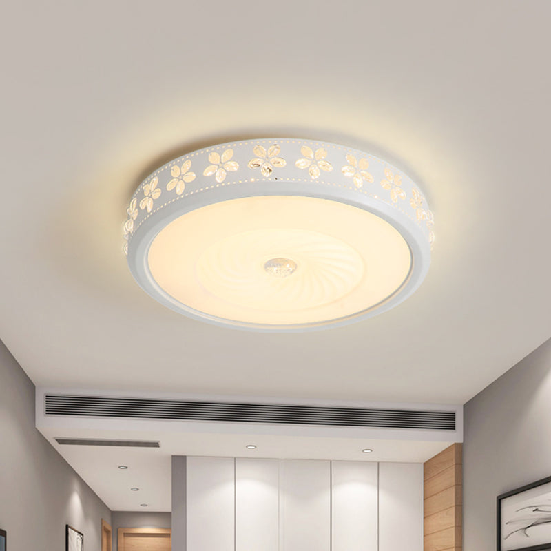 Plafonnier LED minimaliste en fer avec bordure fleurie - Montage encastré en cercle blanc, pour salon (16,5"/24,5" de diamètre)