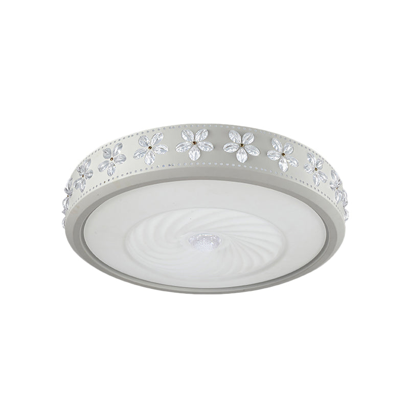 Plafonnier LED minimaliste en fer avec bordure fleurie - Montage encastré en cercle blanc, pour salon (16,5"/24,5" de diamètre)