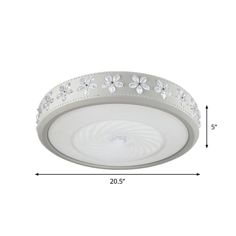 Plafonnier LED minimaliste en fer avec bordure fleurie - Montage encastré en cercle blanc, pour salon (16,5"/24,5" de diamètre)