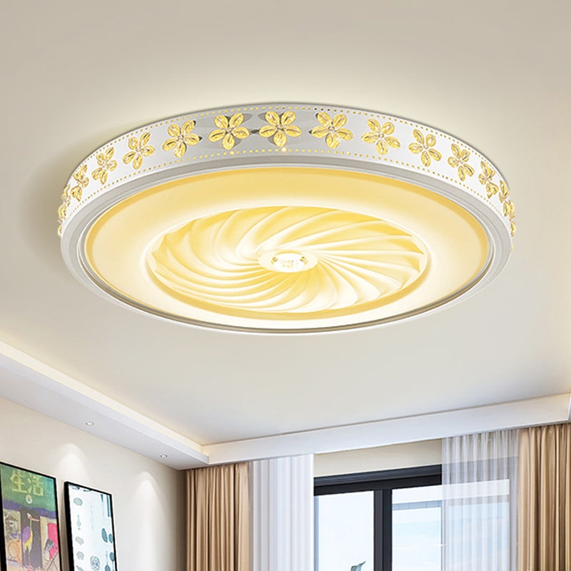 Plafonnier LED minimaliste en fer avec bordure fleurie - Montage encastré en cercle blanc, pour salon (16,5"/24,5" de diamètre)