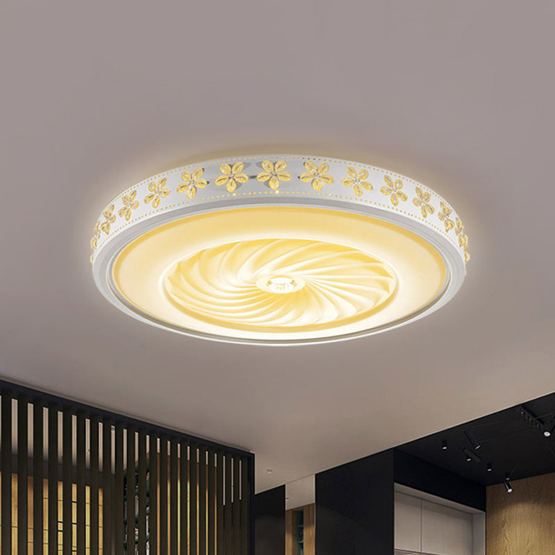 Plafonnier LED minimaliste en fer avec bordure fleurie - Montage encastré en cercle blanc, pour salon (16,5"/24,5" de diamètre)