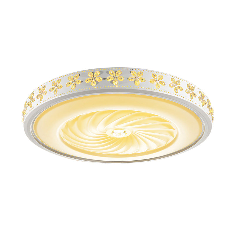 Plafonnier LED minimaliste en fer avec bordure fleurie - Montage encastré en cercle blanc, pour salon (16,5"/24,5" de diamètre)