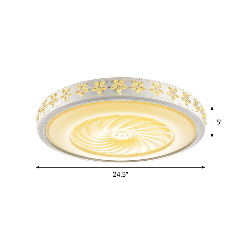 Plafonnier LED minimaliste en fer avec bordure fleurie - Montage encastré en cercle blanc, pour salon (16,5"/24,5" de diamètre)