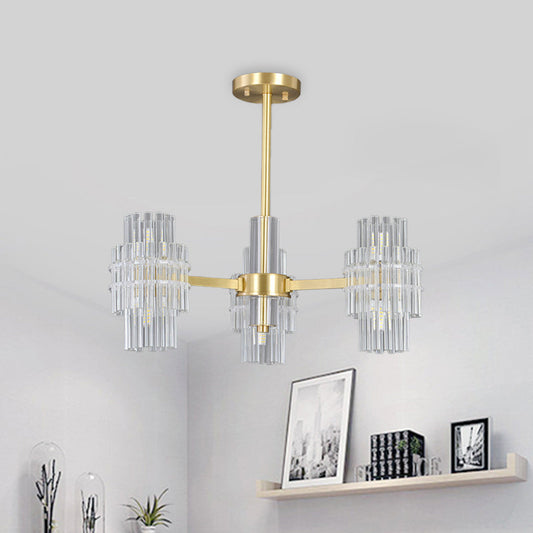 Postmodern 6-Light Clear Crystal Rods Close to Ceiling Light in Gold