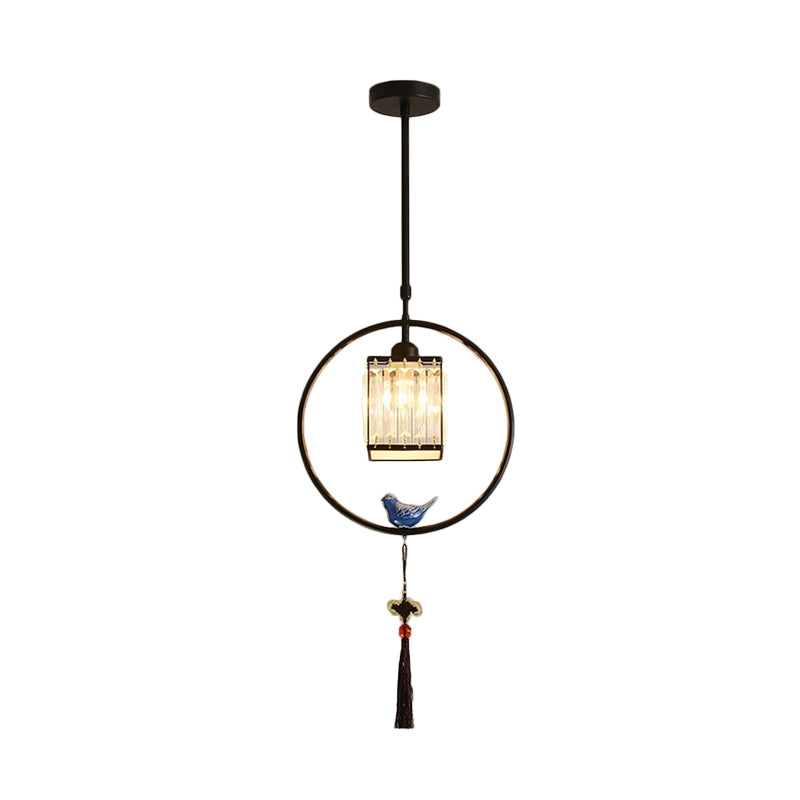 Modern Black and Gold Prismatic Crystal Pendant Light with Hanging Tassel