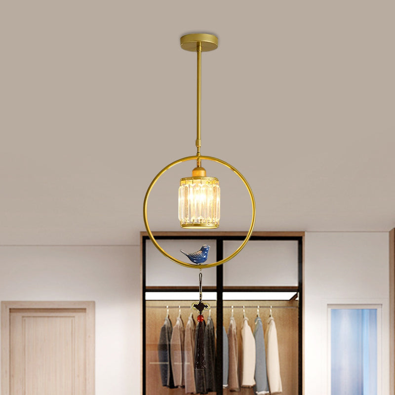 Modern Black/Gold Prismatic Crystal Pendant Light With Elegant Hoop And Tassel Design Gold / Round