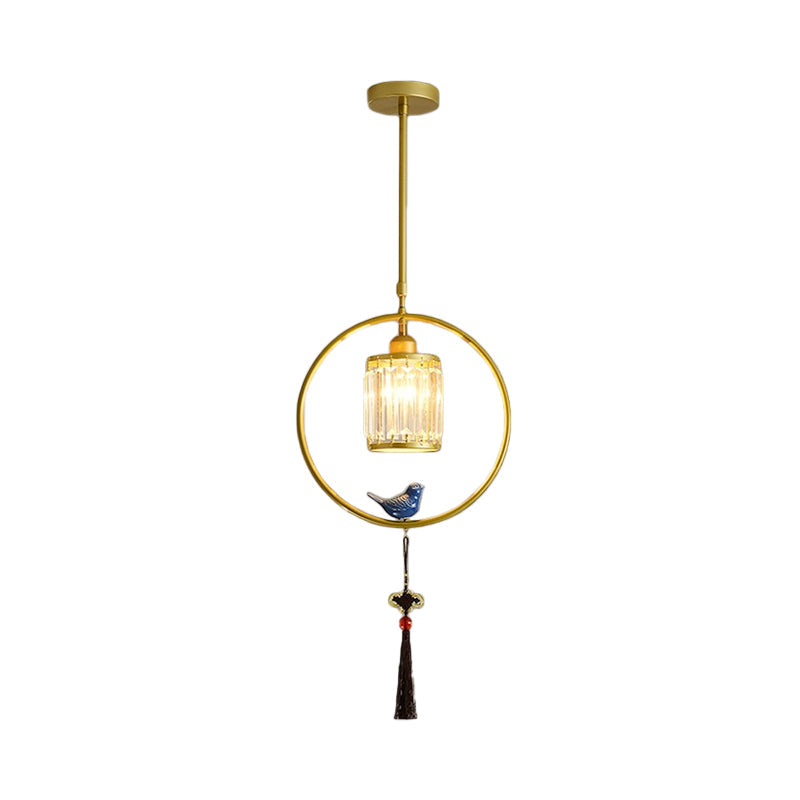 Modern Black and Gold Prismatic Crystal Pendant Light with Hanging Tassel