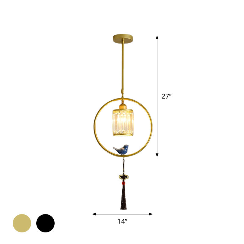 Modern Black and Gold Prismatic Crystal Pendant Light with Hanging Tassel
