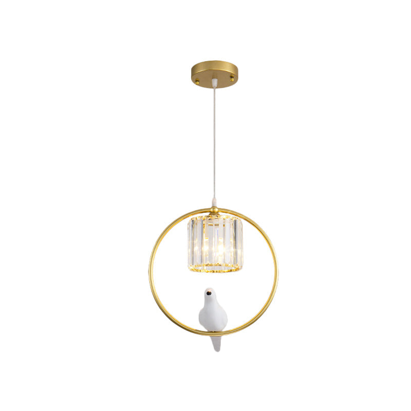 Modern Black/Gold Hoop Pendulum Light with Crystal Shade for Living Room