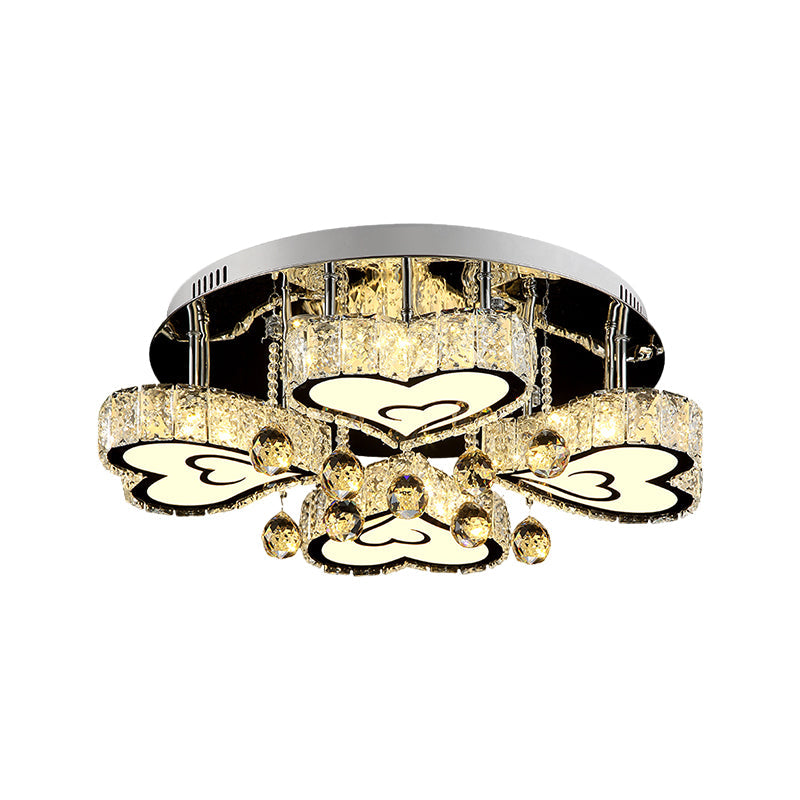 Plafonnier contemporain Loving Heart : lampe encastrée en cristal à LED avec finition chromée