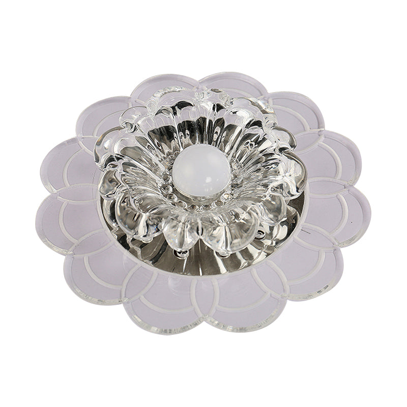 Silver Flush Mount LED Ceiling Light Fixture with Clear Crystal Flower Design - Warm/Multi Color Lighting for Doorways