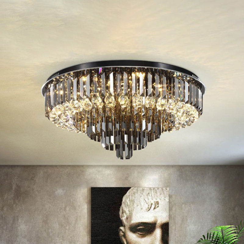 Modern LED Flushmount with Crystal Prisms Shade, Stainless-Steel Tapered Ceiling Lighting - 23.5"/31.5" Wide, Warm/White Light