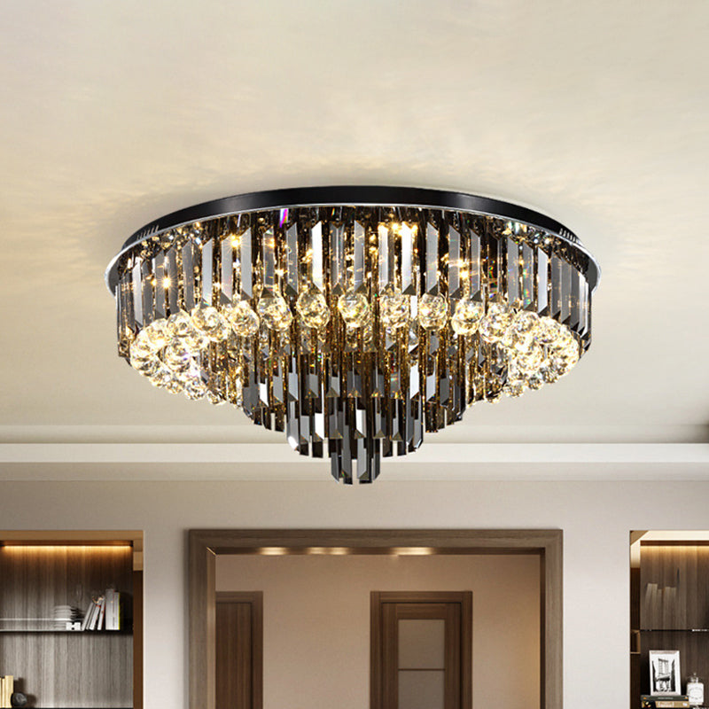 Modern LED Flushmount with Crystal Prisms Shade, Stainless-Steel Tapered Ceiling Lighting - 23.5"/31.5" Wide, Warm/White Light