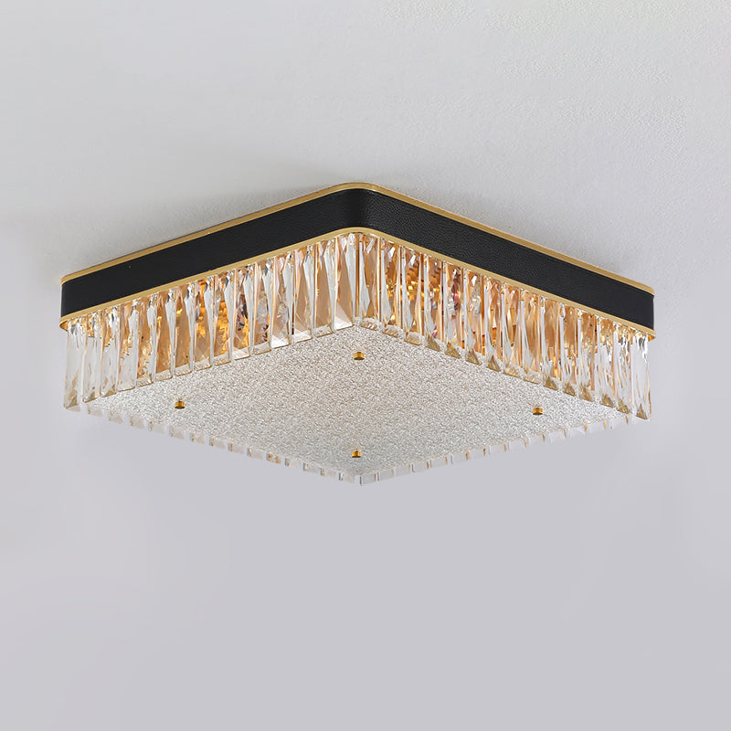 Modern Black Crystal Square LED Flush Mount Ceiling Light for Parlor