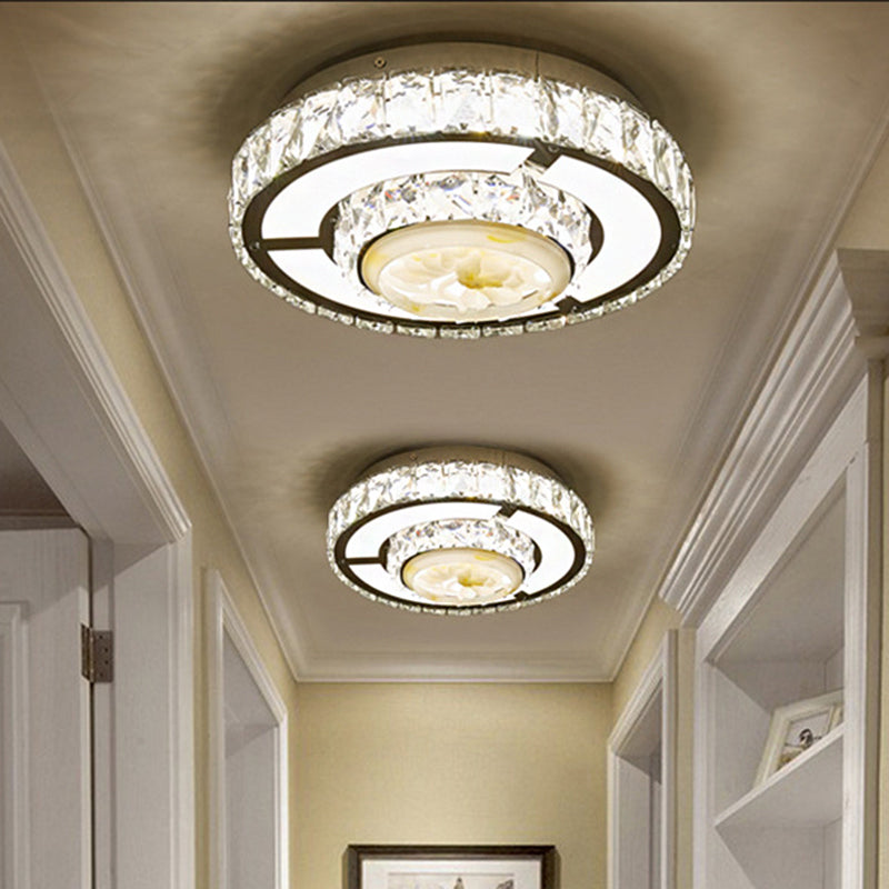 Faceted Crystal LED Flush Mount Ceiling Light with Nickel Finish and Floral Design