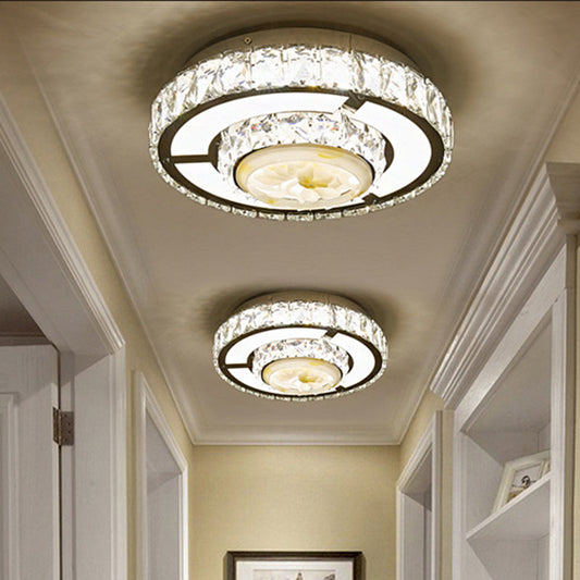 Faceted Crystal LED Flush Mount Ceiling Light with Nickel Finish and Floral Design