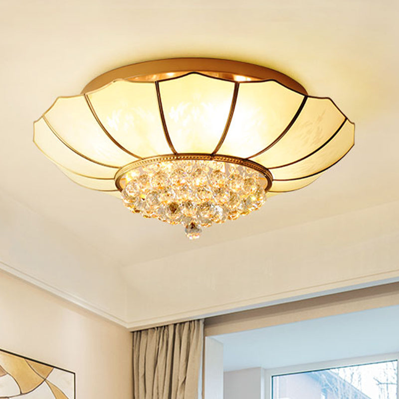 Milky Glass Scalloped Flush Light - 4/6 Lights Bedroom Flush Mount with Crystal Ball
