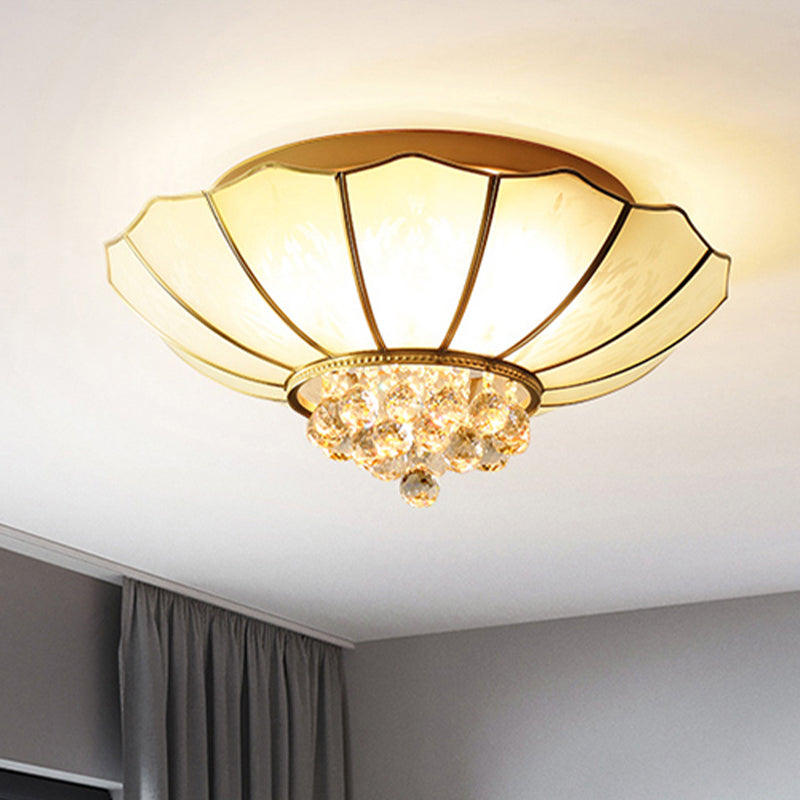 Milky Glass Scalloped Flush Light - 4/6 Lights Bedroom Flush Mount with Crystal Ball