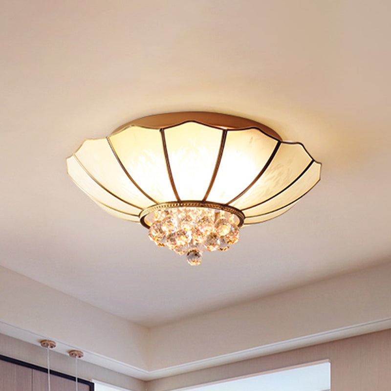 Milky Glass Scalloped Flush Light - 4/6 Lights Bedroom Flush Mount with Crystal Ball