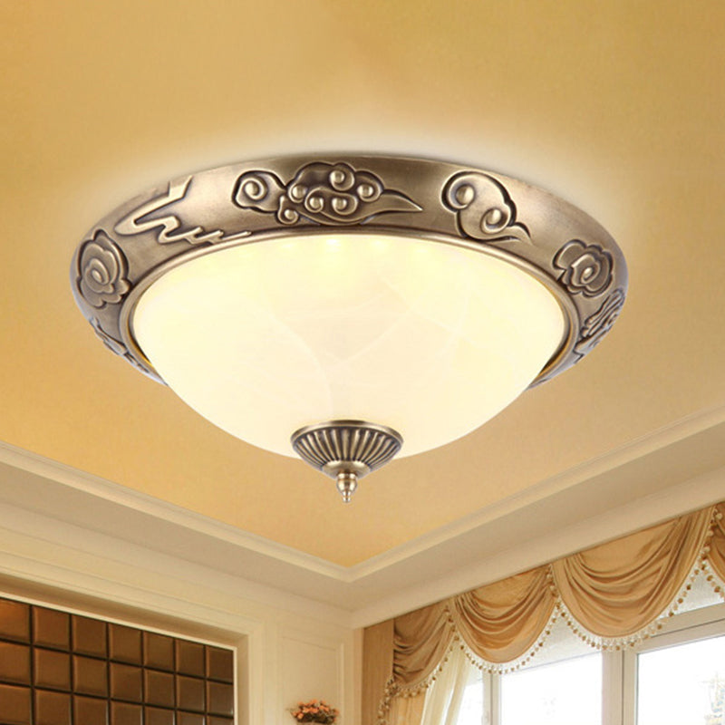 Brass LED Colonial Dome Ceiling Light in Opal Glass, 12"/16" for Bedroom