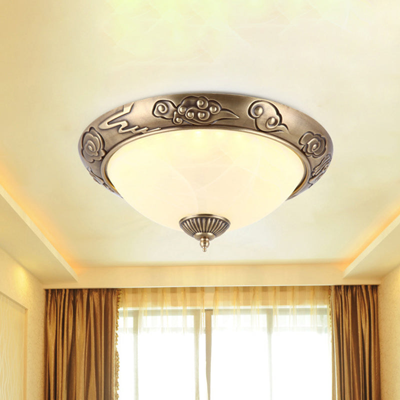 Brass LED Colonial Dome Ceiling Light in Opal Glass, 12"/16" for Bedroom