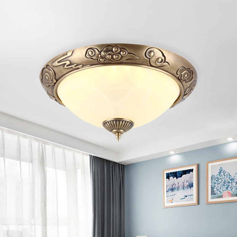 Brass LED Colonial Dome Ceiling Light in Opal Glass, 12"/16" for Bedroom