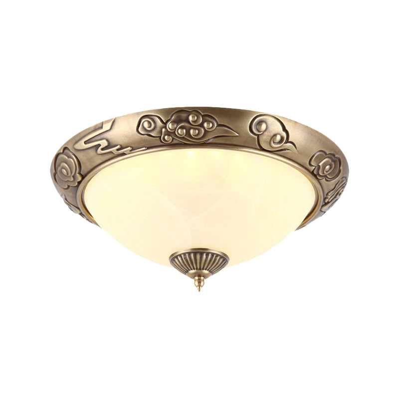 Brass LED Colonial Dome Ceiling Light in Opal Glass, 12"/16" for Bedroom