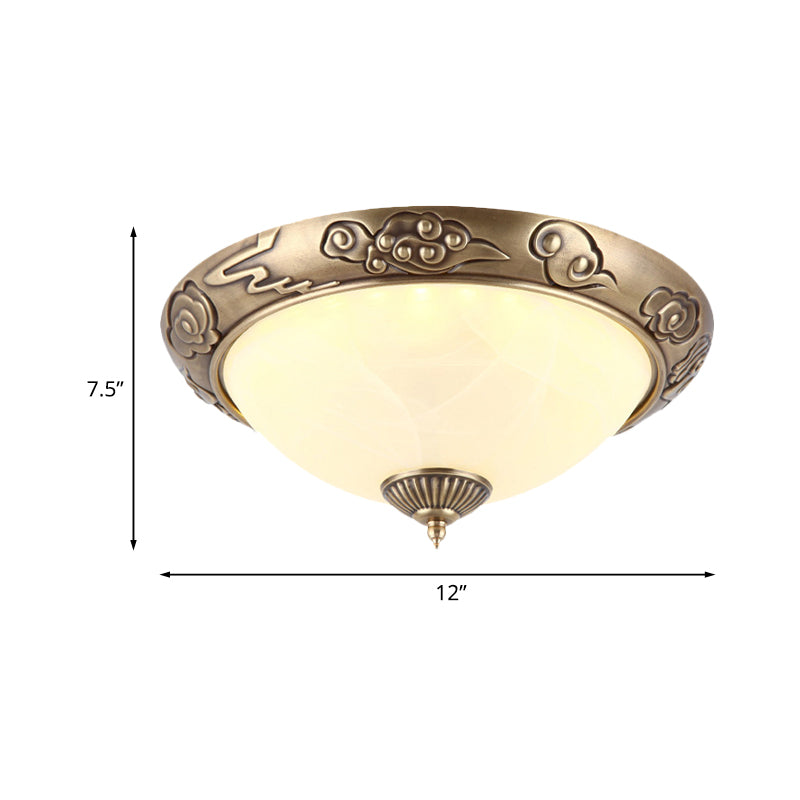 Brass LED Colonial Dome Ceiling Light in Opal Glass, 12"/16" for Bedroom