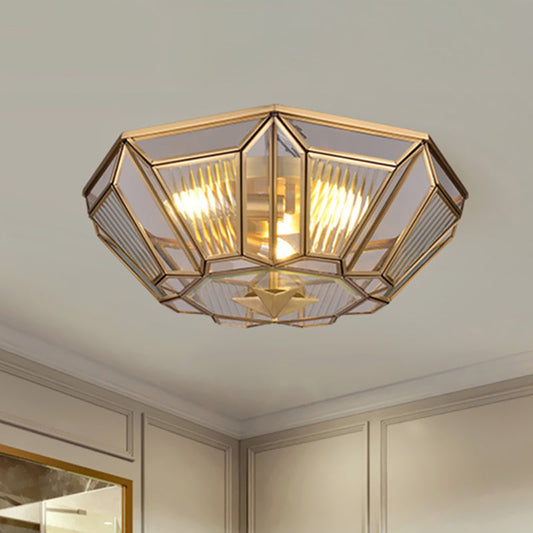Colonial Gold Geometric Glass Flush Light - 3-Light Ceiling Flush Mount for Bedroom