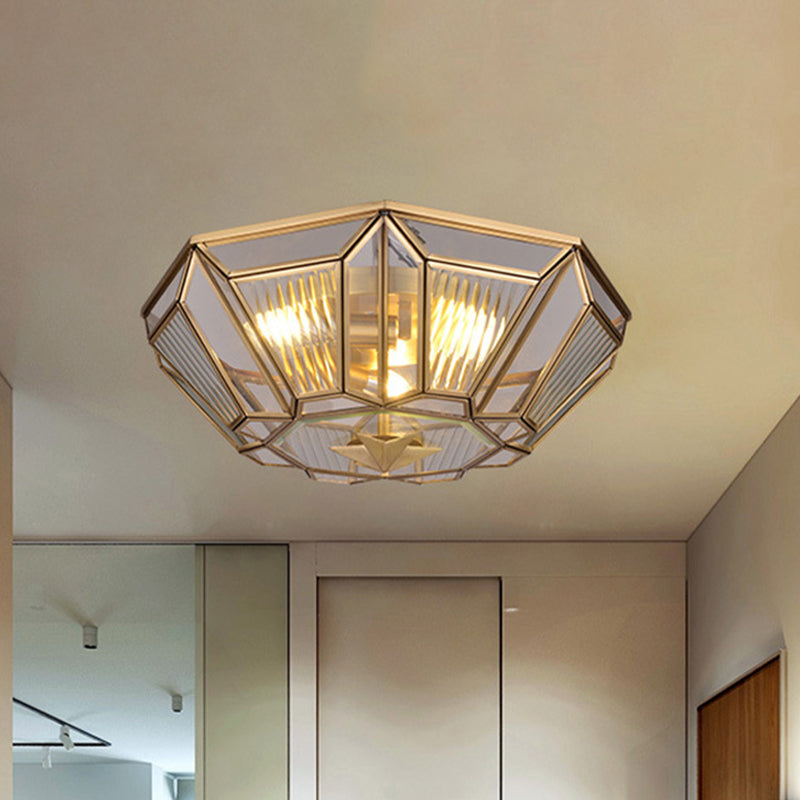 Colonial Gold Geometric Glass Flush Light - 3-Light Ceiling Flush Mount for Bedroom