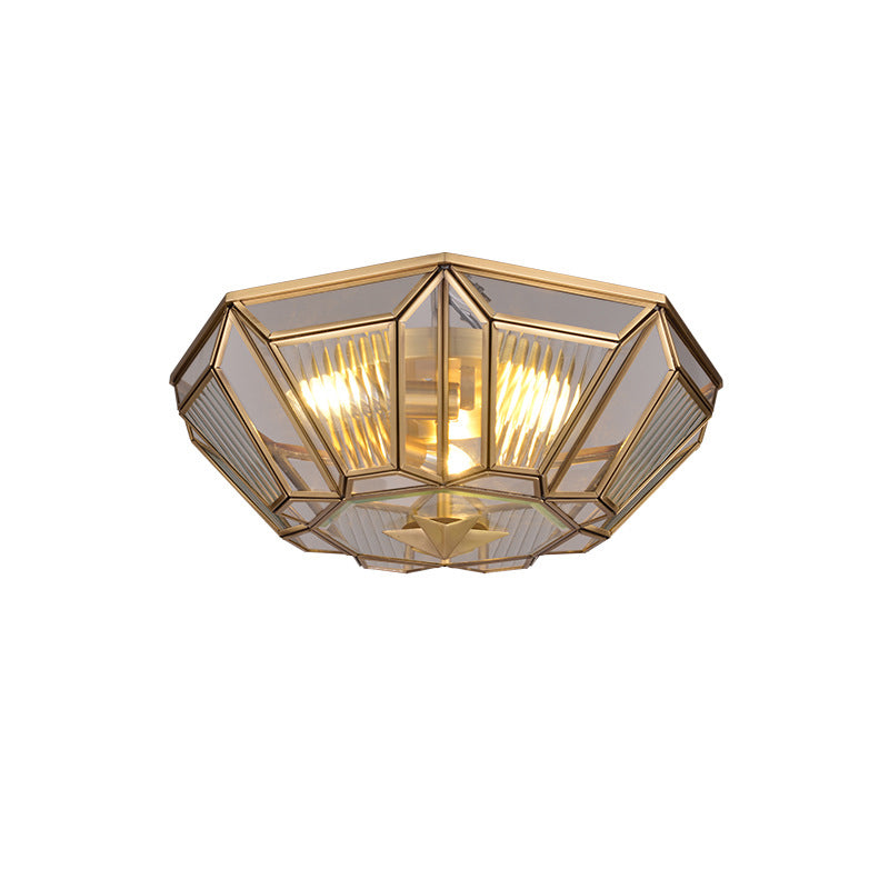 Colonial Gold Geometric Glass Flush Light - 3-Light Ceiling Flush Mount for Bedroom