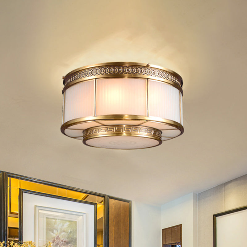 Flush Mount Colonial Opal Glass Ceiling Light Fixture with Gold Accent - Ring Restaurant