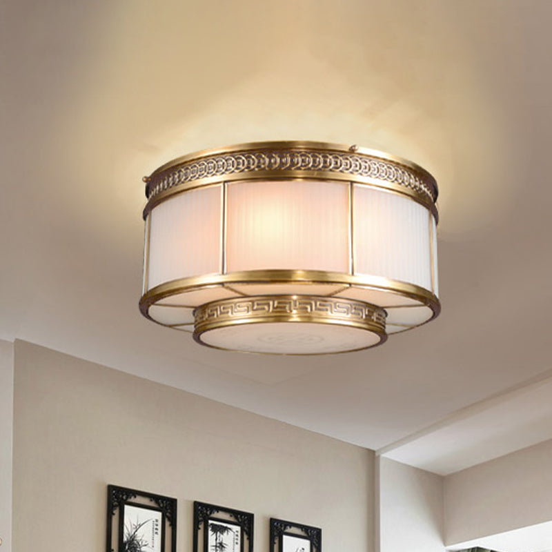 Flush Mount Colonial Opal Glass Ceiling Light Fixture with Gold Accent - Ring Restaurant