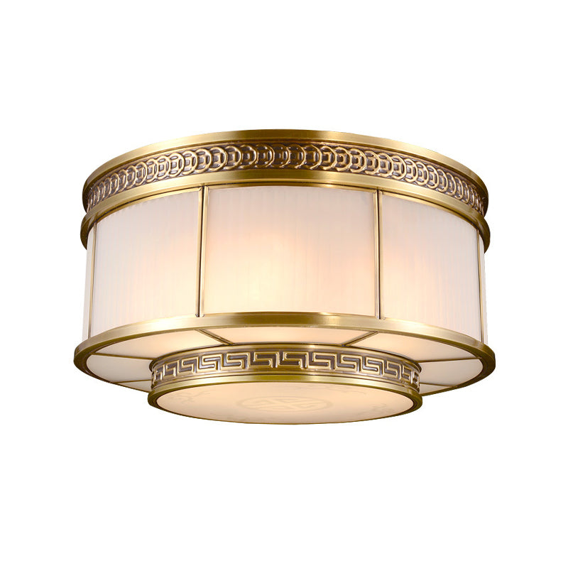 Flush Mount Colonial Opal Glass Ceiling Light Fixture with Gold Accent - Ring Restaurant