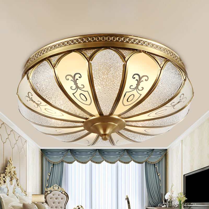 Lotus Frosted Glass Flush Mount Ceiling Light Fixture - Colonial Design, Gold Finish - 3/4/5 Heads - Ideal for Bedrooms