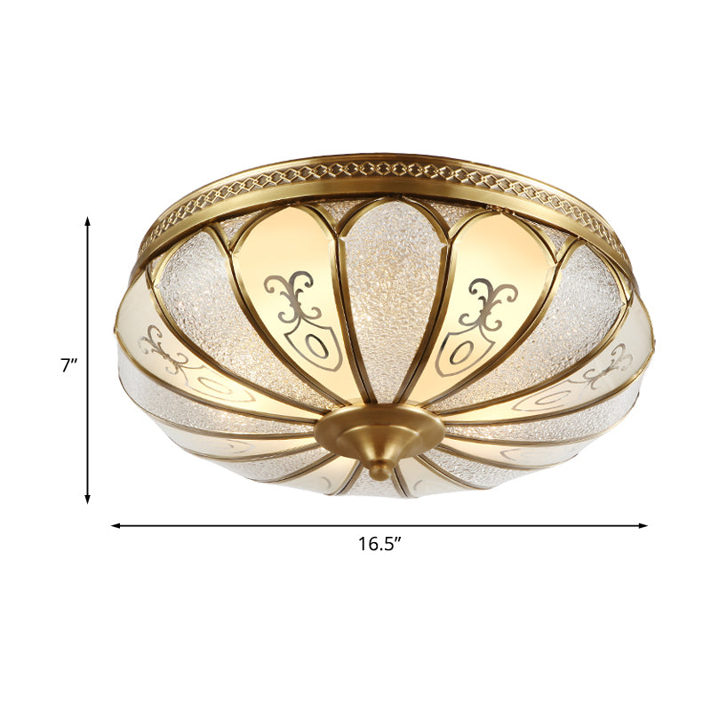 Lotus Frosted Glass Flush Mount Ceiling Light Fixture - Colonial Design Gold Finish 3/4/5 Heads