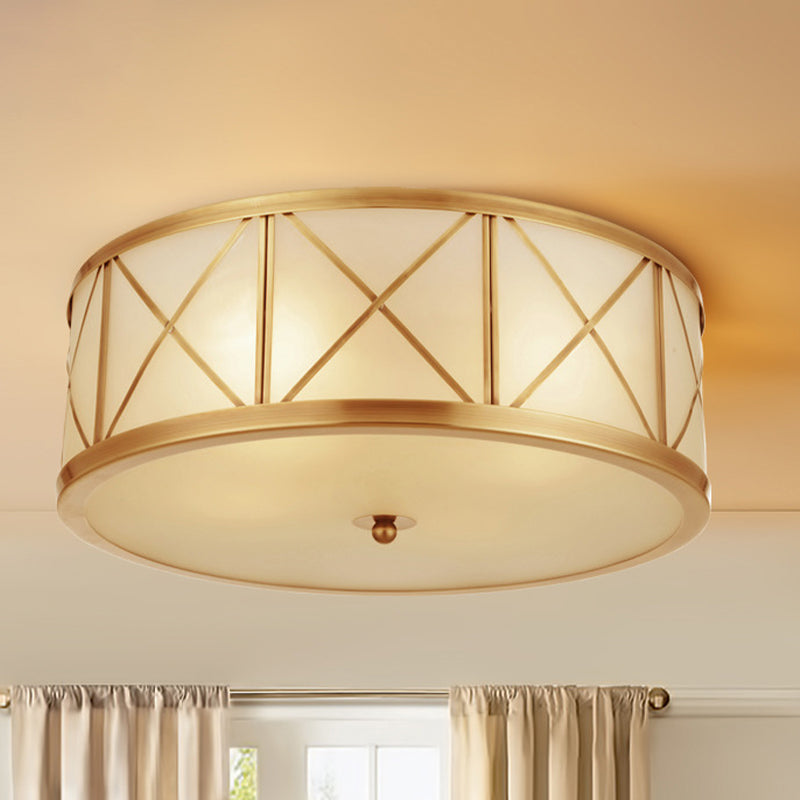 Plafonnier en verre doré de style colonial avec cage en treillis - Plafonnier de chambre à coucher