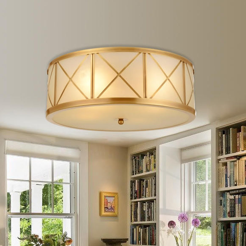 Plafonnier en verre doré de style colonial avec cage en treillis - Plafonnier de chambre à coucher
