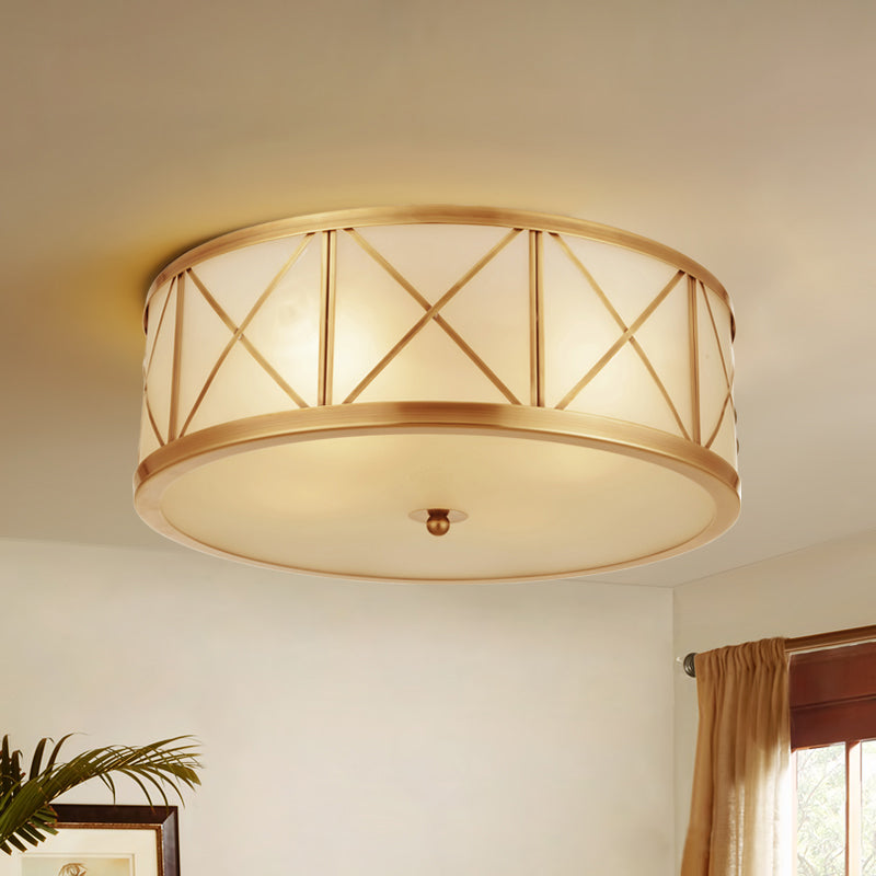 Plafonnier en verre doré de style colonial avec cage en treillis - Plafonnier de chambre à coucher