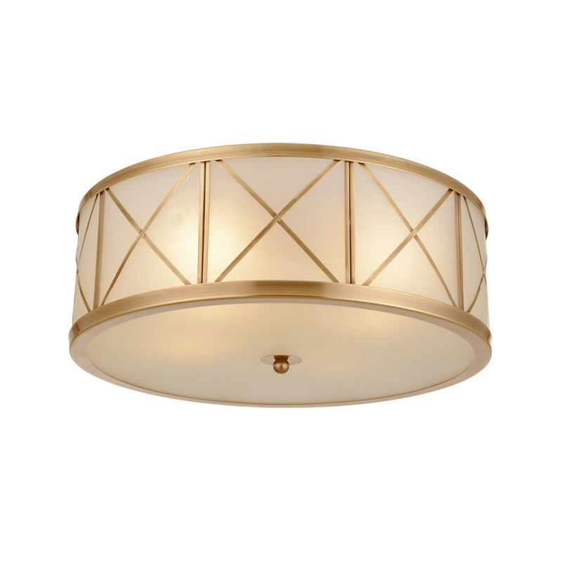 Plafonnier en verre doré de style colonial avec cage en treillis - Plafonnier de chambre à coucher