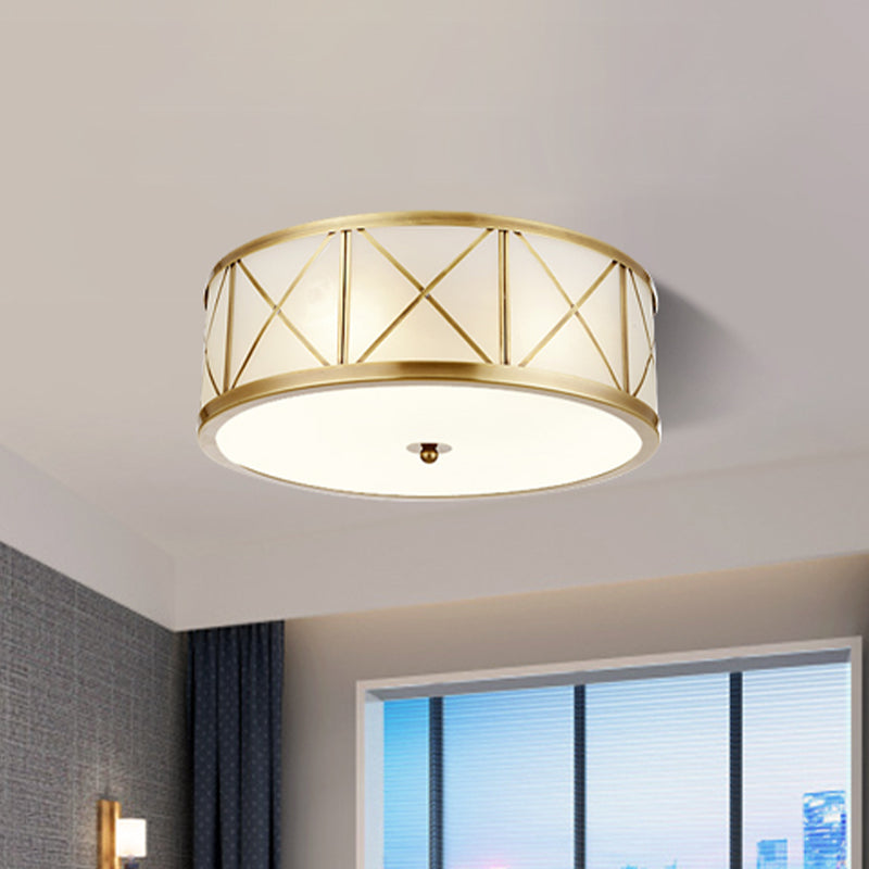 Plafonnier en verre doré de style colonial avec cage en treillis - Plafonnier de chambre à coucher