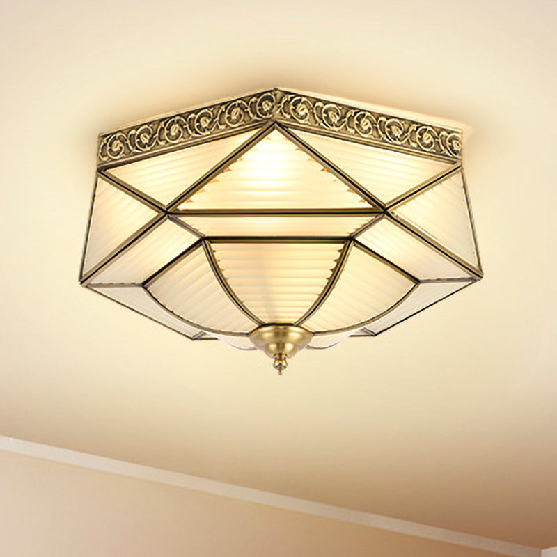Colonial Prismatic Glass Ceiling Mounted Flushmount with 4 Gold Lights