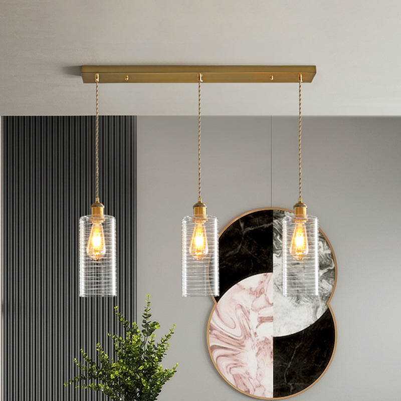 Colonialist 3-Bulb Clear Glass Pendant Lamp For Restaurants - Tube Multi-Light Fixture With