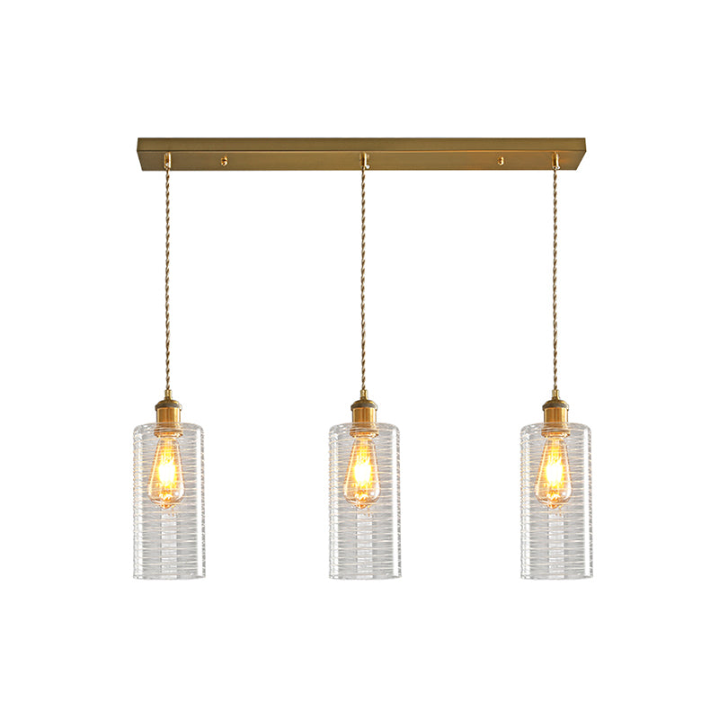 Colonialist 3-Bulb Clear Glass Pendant Lamp For Restaurants - Tube Multi-Light Fixture With