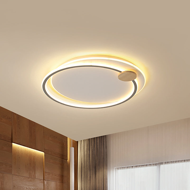 Minimalist Dual Circle LED Ceiling Light in Black/Grey for Warm/White Lighting - 16.5"/20.5" Wide Flush Mount