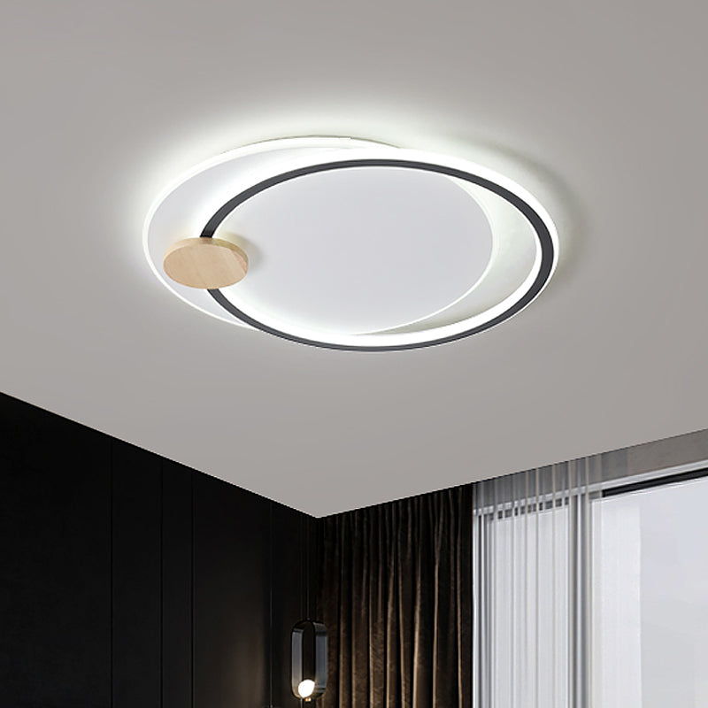 Minimalist Dual Circle LED Ceiling Light in Black/Grey for Warm/White Lighting - 16.5"/20.5" Wide Flush Mount