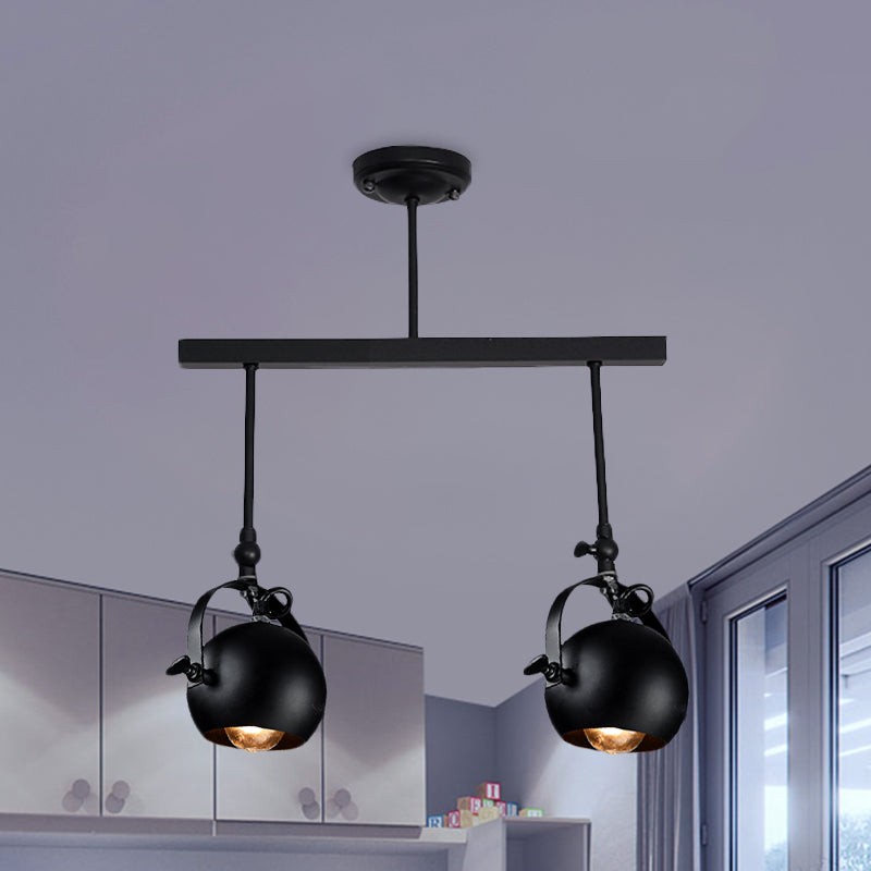 Plafonnier semi-encastré industriel en forme de dôme en fer pour restaurant avec design linéaire - 2/3 ampoules noires