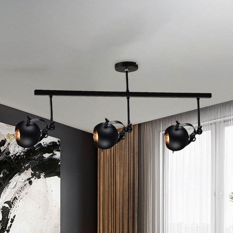 Plafonnier semi-encastré industriel en forme de dôme en fer pour restaurant avec design linéaire - 2/3 ampoules noires